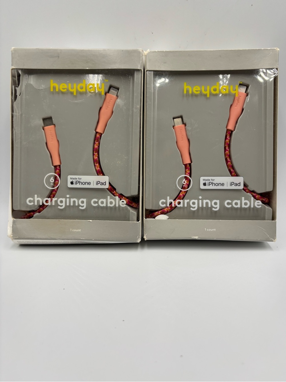 (2) Heyday Pink/Orange Braided 6” Fast Charging Lightning To USB-C IPhone IPad
